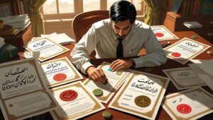 Urdu to English certified translation process with documents and seals.
