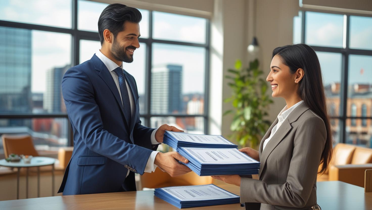 Certified Urdu to English translation being handed to client in Manchester office