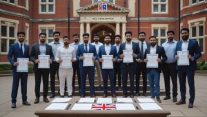 Students and professionals in Wolverhampton holding certified Urdu to English translated documents.