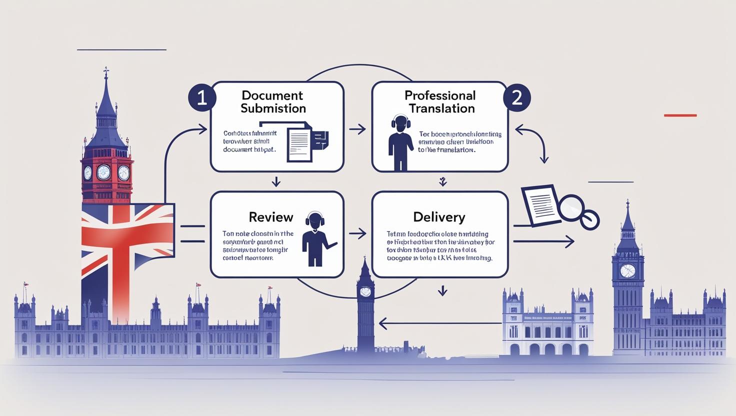 Professional Urdu to English translator working on documents with UK flag
