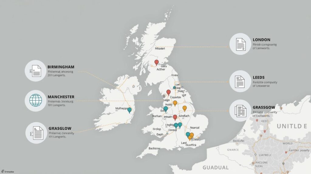 Asylum translation services across UK cities including Birmingham, London, Manchester, Leeds, and Glasgow