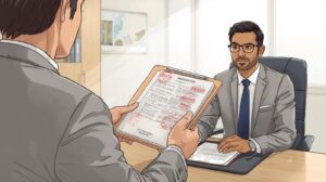 Applicant submitting certified translated documents for UK immigration approval.
