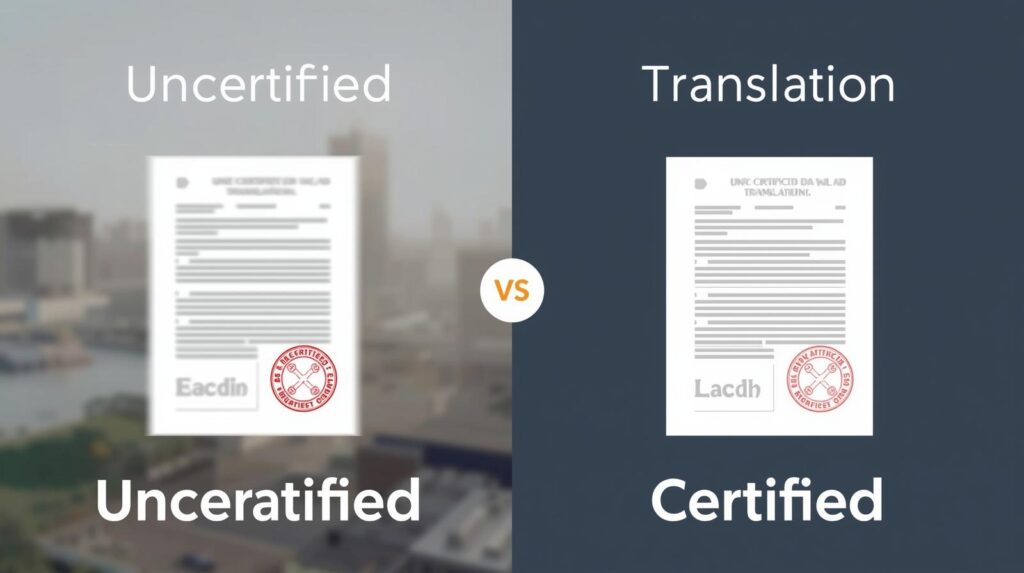 Comparison of uncertified versus certified translations for UK immigration.