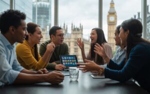 Make an eye catchy image on translation service in uk like human. Never generate text overally or any text on the images