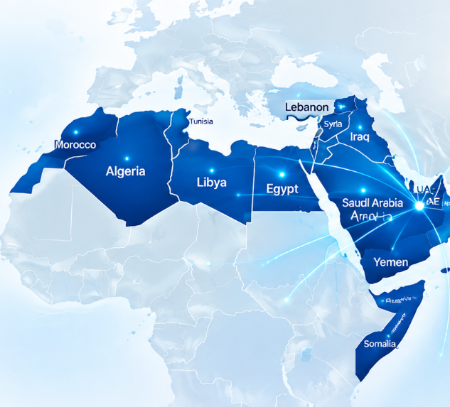 Map showing Arabic dialects covered by our UK interpreting service