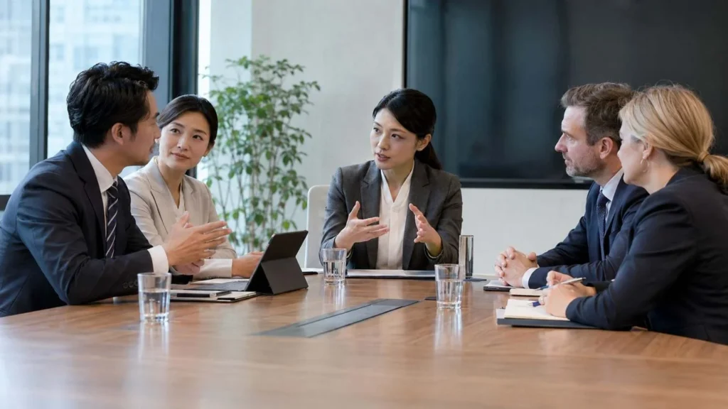 A business meeting with overseas partners