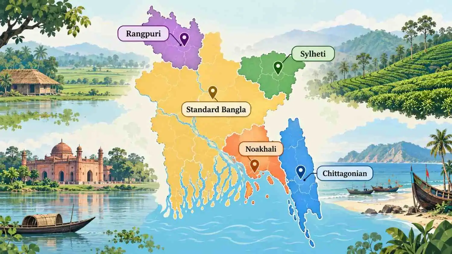 Standard Bangla, Sylheti, Chittagonian